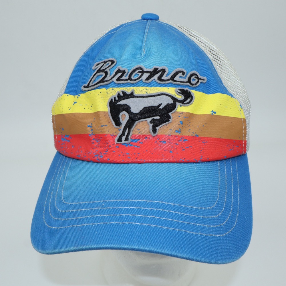 Ford Bronco Trucker Hat Blue Retro Striped Snapback Mesh Cap Official Licensed